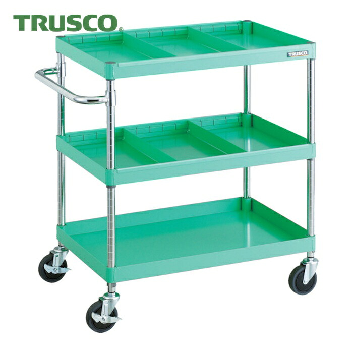 トラスコ TRUSCO ツールワゴン フェニックスワゴン 省音 750X500 仕切2段付 ヤンググリーン (1台) PEW-973S2-YG｜工具ランドこだわり館