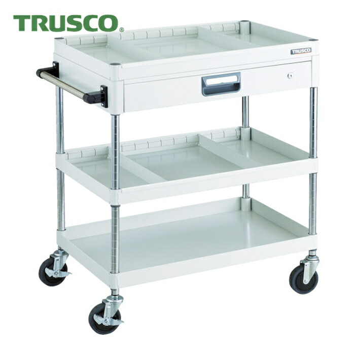 トラスコ TRUSCO ツールワゴン フェニックスワゴン 省音 750X500 仕切2段付 引出付 ホワイト (1台) PEW-973ZS2-W