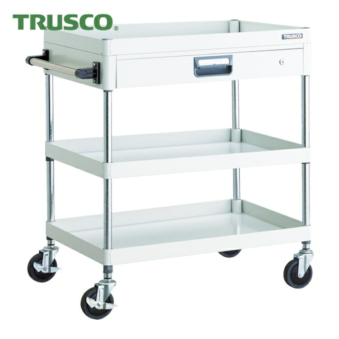トラスコ TRUSCO ツールワゴン フェニックスワゴン 省音 750X500 薄型1段引出付 ホワイト (1台) PEW-973Z-W