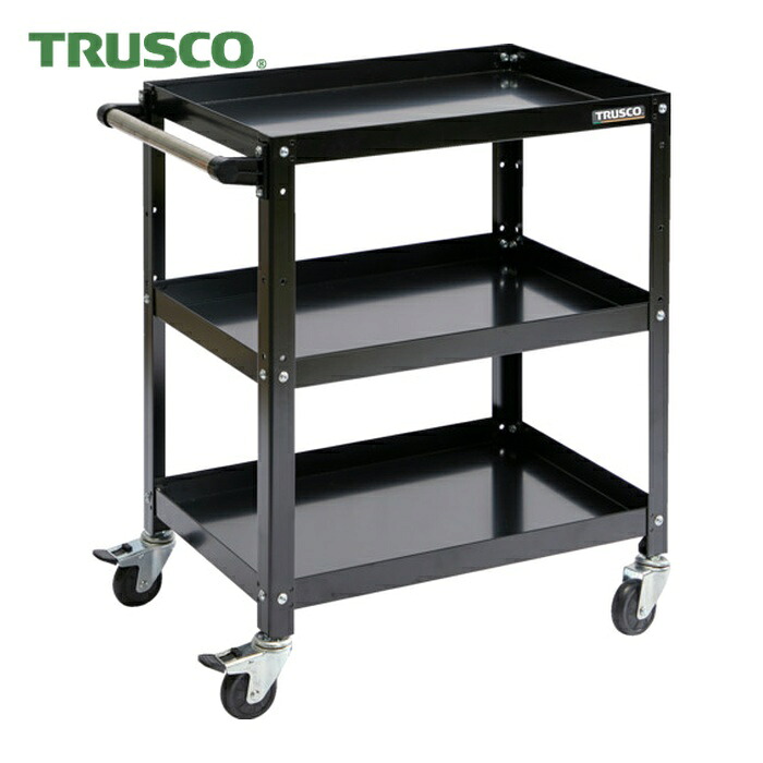 トラスコ TRUSCO ツールワゴン ラビットワゴン 600×400 ハンドル付 ゴム車輪 ブラック (1台) RBW-763H BK