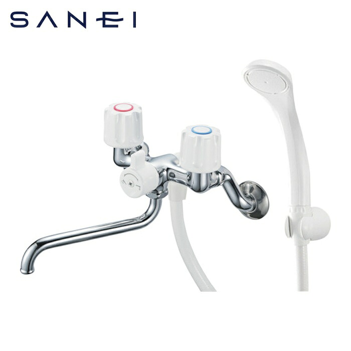 SANEI 三栄水栓 SK11-W-13 ツーバルブシャワー混合栓 ホース1.6m 共用形 パイプ長さ170mm (1台)