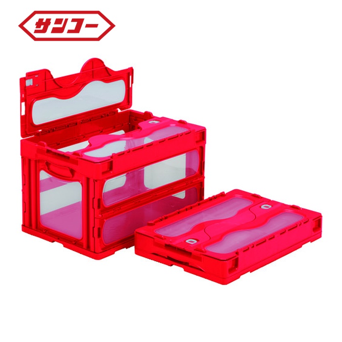 サンコー 三甲 フタ一体型折りたたみコンテナー 559000 マドコンC-50B レッド (1個) SKO-C-50B-RE