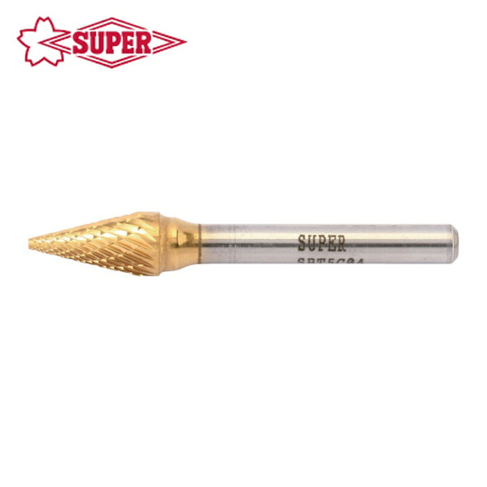 スーパーツール SBT5C04 スーパー超硬バー チタンコーティング ロー付タイプ 円錐型(ダブルカット)刃径:9.5mm 軸径:6.0mm (1本)