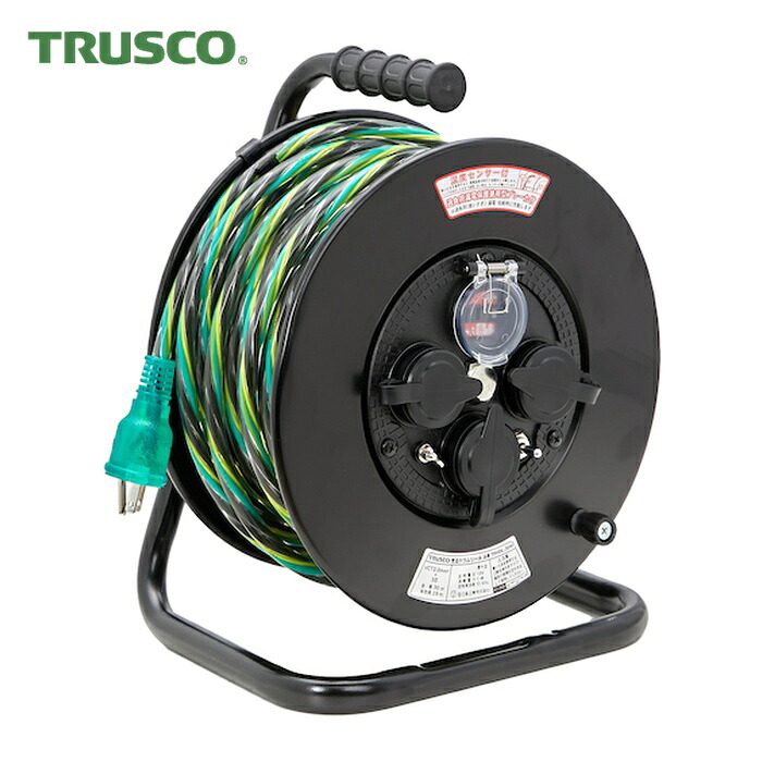 トラスコ TRUSCO 光るドラムリール 防雨防塵型100V 温度センサー付 アース付 過負荷漏電保護兼用ブレーカー付 30m (1台) TRHDL-30M