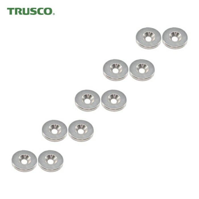 トラスコ TRUSCO まとめ買い ネオジム丸形磁石 皿ねじ穴付 外径24mm×4mm M5 10個入 (1Pk) T24R04-M5-10P