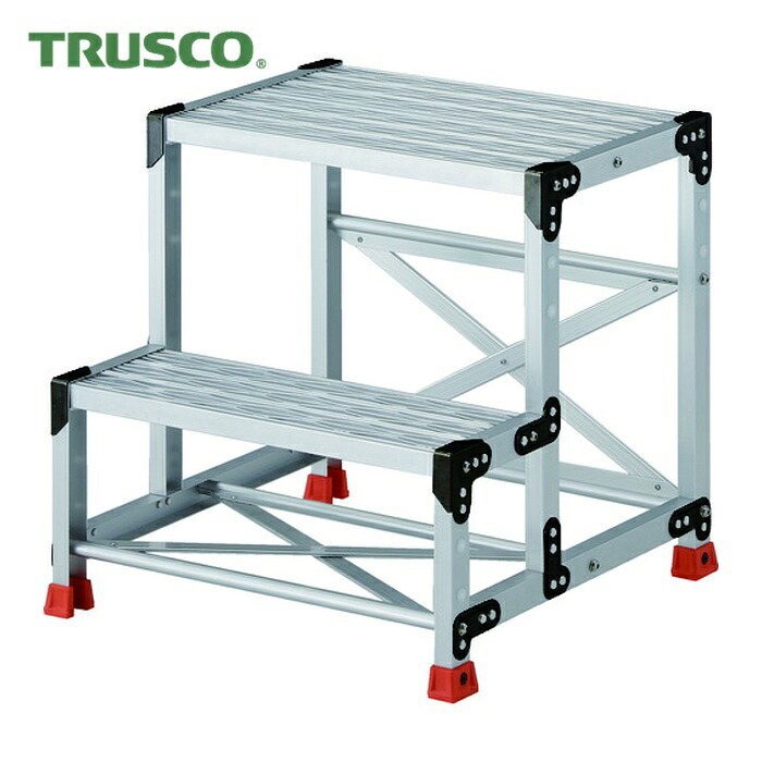 トラスコ TRUSCO 作業用踏台 アルミ製・グレーチング仕様 SUS金具 2段 高さ0.6m 天板600×400 (1台) TSFGR-266