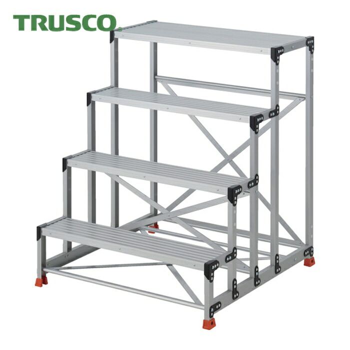 トラスコ TRUSCO 進め方用踏台 4段  足つき奥ふかさ200 高さ1.2m 天板1000X400 (1台) TSF-41012