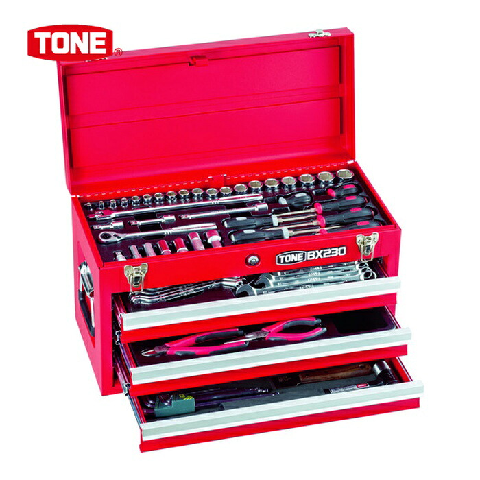 TONE トネ TSA350 整備用工具セット ツールセット 差込角9.5mm 72点セット レッド (1S)|工具ランドこだわり館
