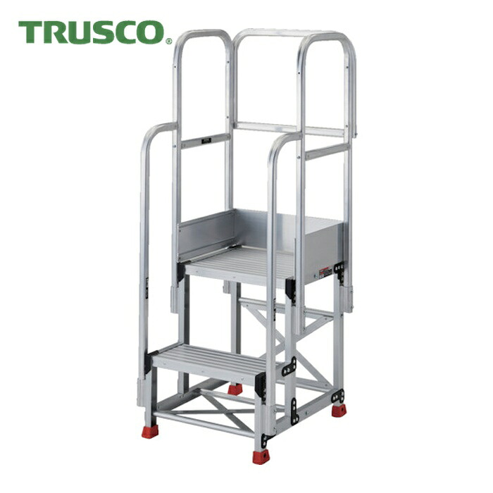 トラスコ TRUSCO 軽銀製御役目用踏台 2段 高さ0.7m 天板大きさ1000×400 段高350粍 フルセット手摺り付き添い人 (1台) TSF-2107-TF350