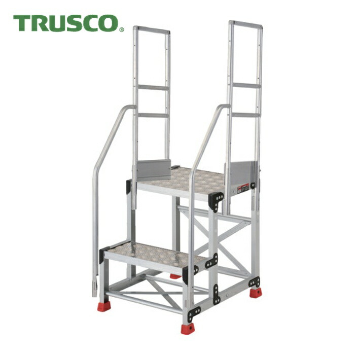 トラスコ TRUSCO 軽銀製やり方用踏台 縞板手合い 2段 高さ0.7m 天板大きさ500×400 段高350粍 上がり段両手摺り付き添い人 (1台) TSFC-257-TR350