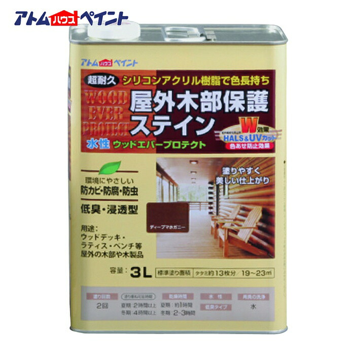 アトムハウスペイント 水性ウッドエバープロテクト 3L ディープマホガニー (1缶) 00001-08943