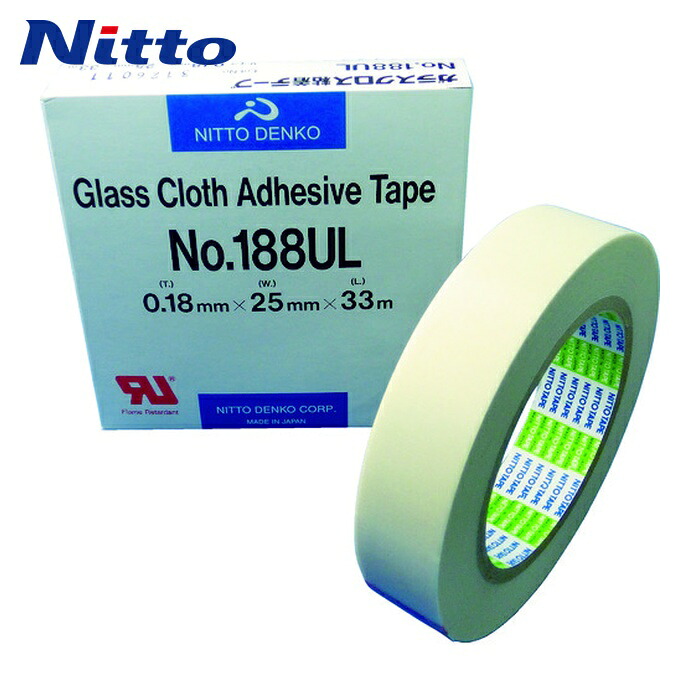 日東電工 Nitto ガラスクロス粘着テープ No.188UL 0.18mm×25mm×33m (1巻) 188UL-25