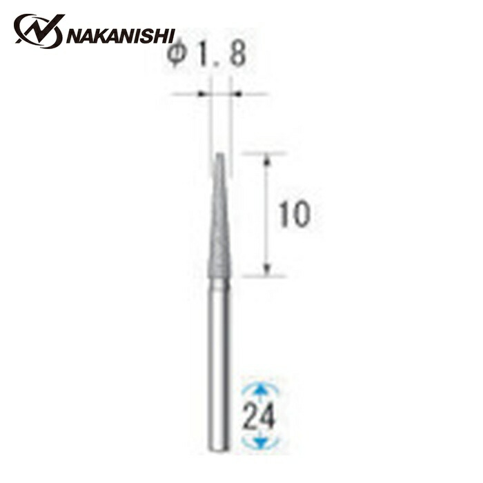 ナカニシ 11123 電着ダイヤモンドバー 5本入 テーパー先丸型 φ1.8×10×軸φ1.6 #130 (1Pk)