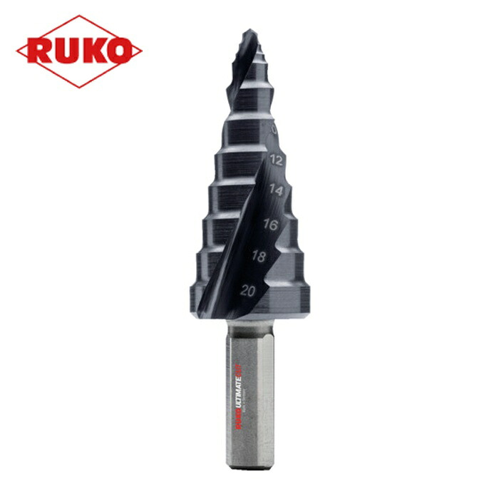 RUKO 101651P 2枚刃スパイラルステップドリル アルティメットカット フローステップチップ 6-20mm ルナテックコーティング (1本)|工具ランド いたわり館