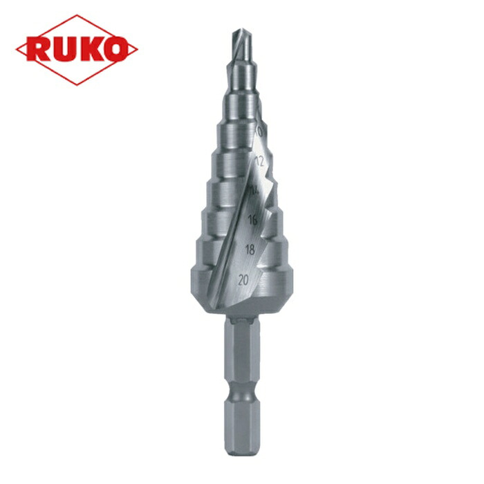 RUKO 101051H 2枚刃スパイラルステップドリル(六角軸タイプ) 20mm ハイス (1本)