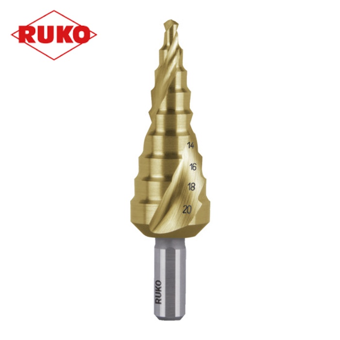 RUKO 101051T 2枚刃スパイラルステップドリル 20粍 チタン (1本)