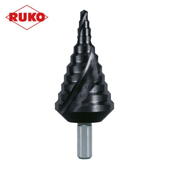 RUKO 101091F 2枚刃スパイラルステップドリル 38.5粍 チタン軽銀 (1本)