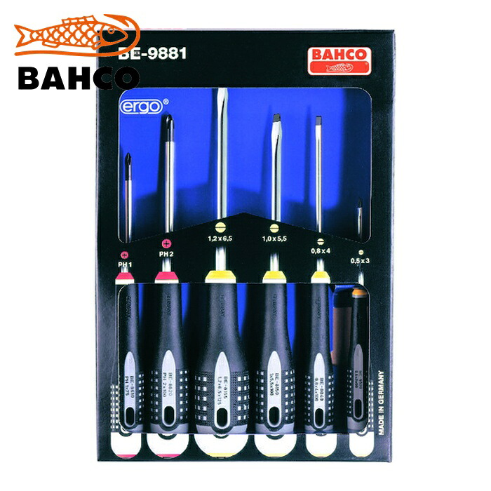 バーコ BAHCO BE-9881 グリップドライバー エルゴドライバーセット 刃先マグネット入り 6本セット (1S)|工具ランド いたわり館