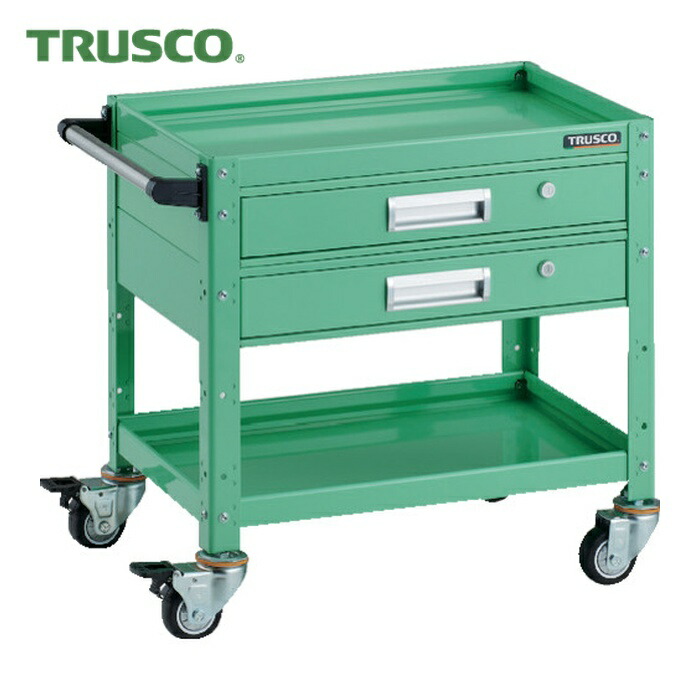 トラスコ TRUSCO ツールワゴン バーディワゴン 600×400 引出2段付 ウレタン車輪 ヤンググリーン (1台) BDW-662V2U-YG
