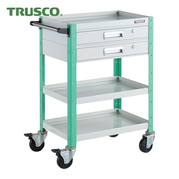 トラスコ TRUSCO ツールワゴン バーディワゴン 600X400 引出2段付 ホワイト/ヤンググリーン (1台) BDW-963V2-WYG｜工具ランド　いたわり館