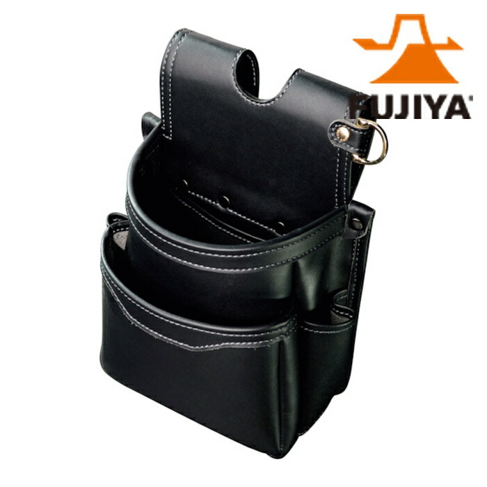 フジ矢 AB-32BG 腰袋薄型2段(黒金)LIGHT PU LEATHER SERIES (1個)