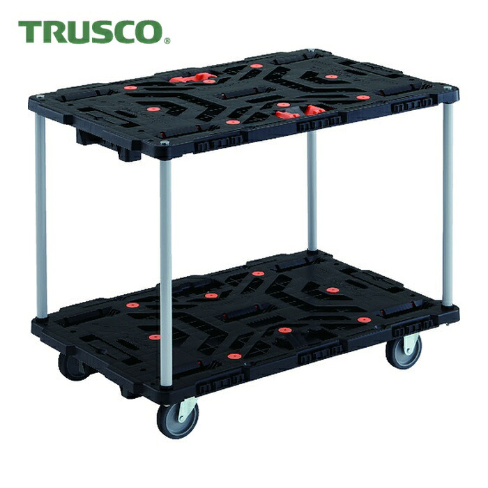 トラスコ TRUSCO 連結式樹脂製2段台車 ビートル 900X600 自在3輪 とめたろう付 ハンドルなし (1台) BT920J3-E100T