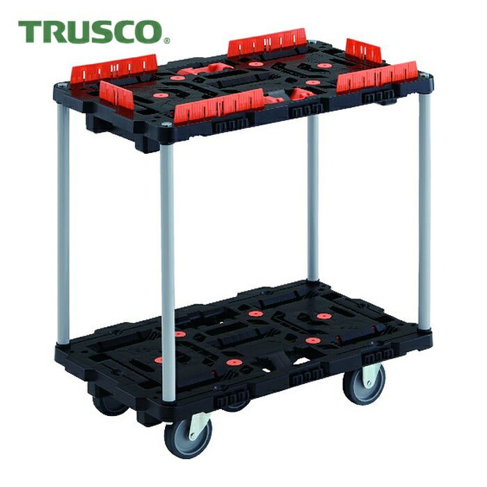 トラスコ TRUSCO 連結式樹脂製2段台車 ビートル 700X450 自在3輪 コボレ止めセット とめたろう付 ハンドルなし (1台) BT720KJ3-E100T