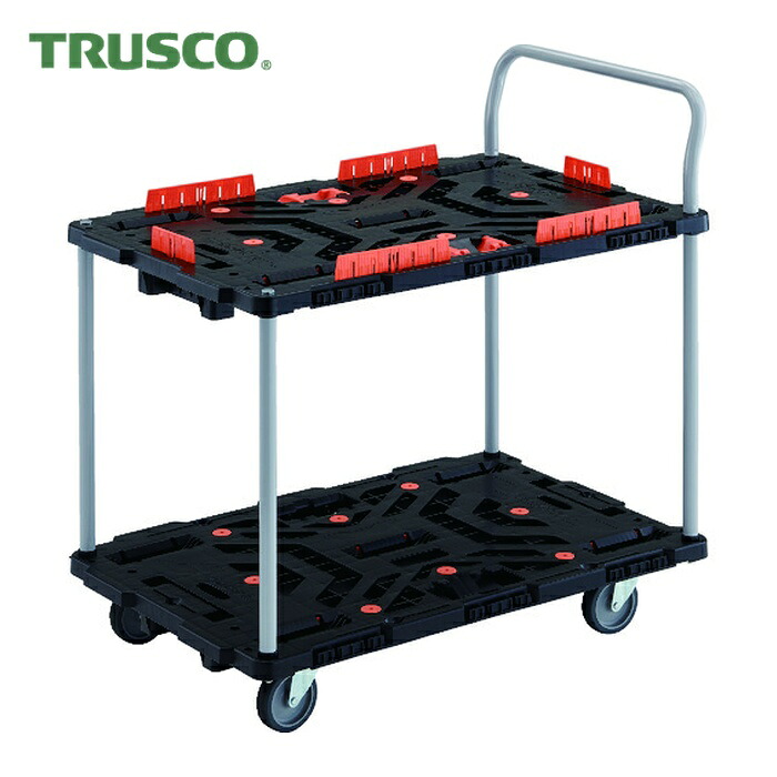 トラスコ TRUSCO 連結式樹脂製2段台車 ビートル 900X600 自在5輪 コボレ止めセット とめたろう ハンドル付 (1台) BT924KJ5-E100T