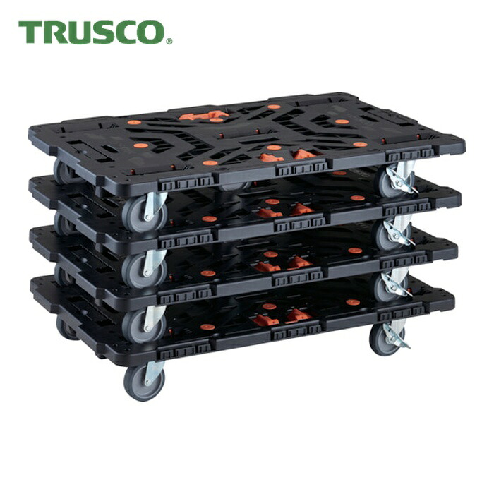 トラスコ TRUSCO まとめ買い 連結式樹脂製平台車 ビートル 900X600 自在5輪 内2輪ストッパー付 とめたろう付 4台セット (1S) BT900J5S2-E100T-M4