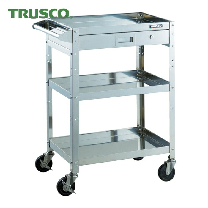 トラスコ TRUSCO ステンレスワゴン クリーンラビット 100φ導電車SUS金具ハンドル付 引出付 (1台) CRB-963HVSD100|工具ランド いたわり館