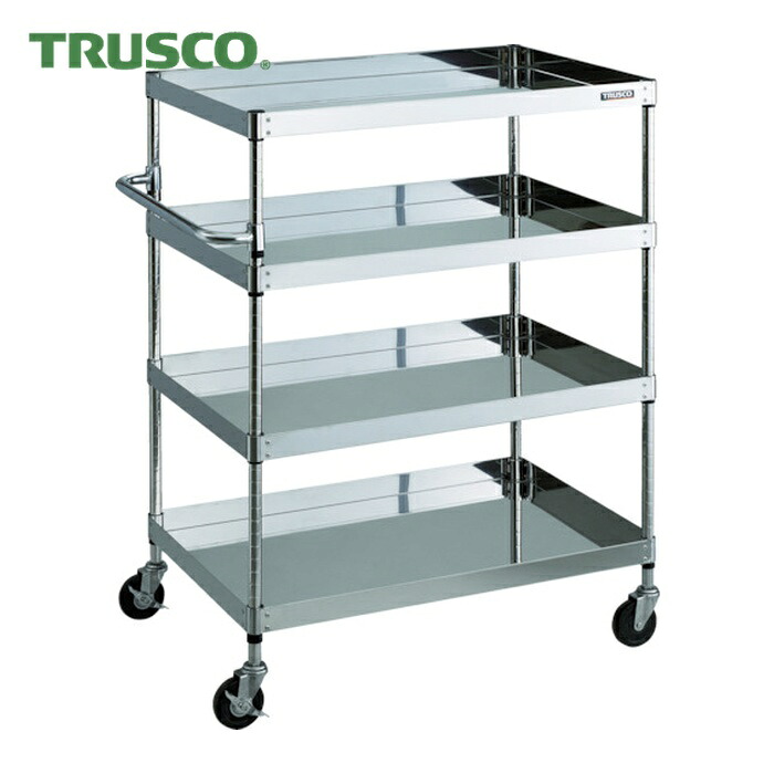 トラスコ TRUSCO ステンレス鋼手押し車 クリーンフェニックスワゴン SUS304 W750×D500×H1200 4段 導電性天然ゴム拷問台 (1台) CPE3-1274SD
