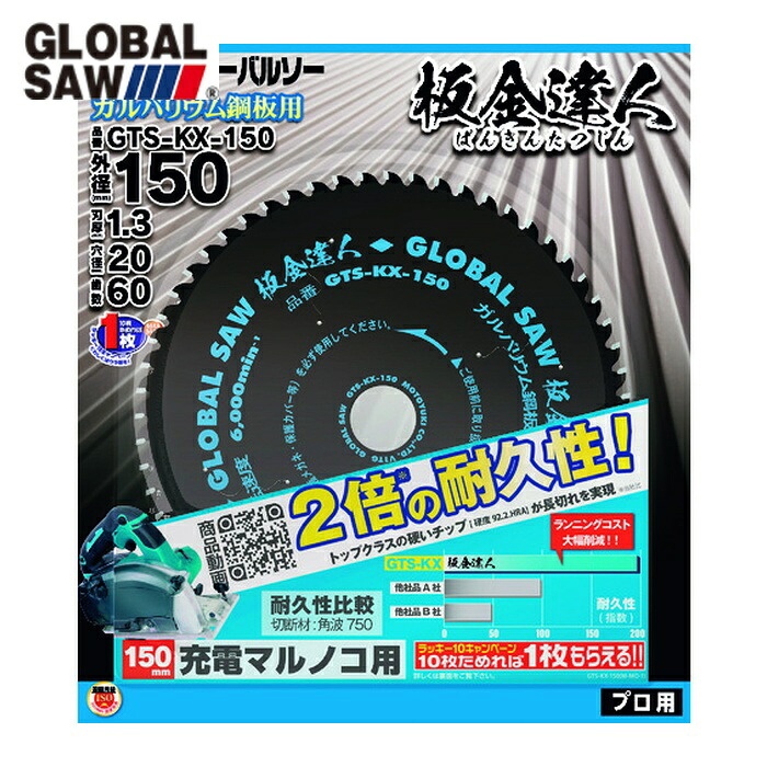 モトユキ GTS-KX-150 チップソー グローバルソー 板金達人 ガルバリウム鋼板用 外径150mm (1枚)