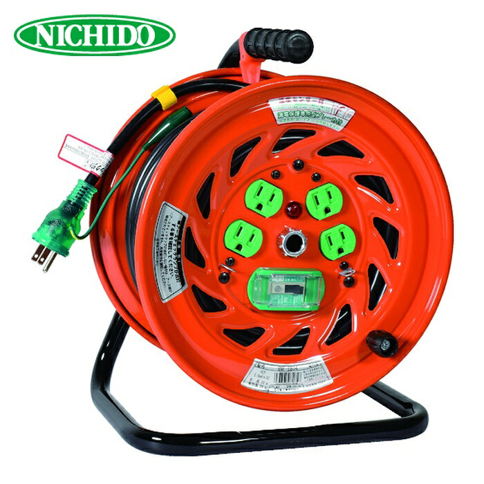 日動工業 NICHIDO GNF-EB34 電工ドラム アースチェックリール 漏電保護専用ブレーカ付 30m (1台)