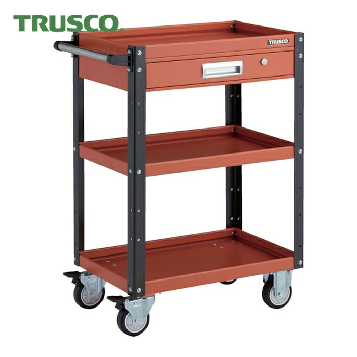トラスコ TRUSCO ツールワゴン イーグルワゴン 600X400XH880 引出付 ウレタン車輪 オレンジ/ブラック (1台) EGW-963VU-ORBK