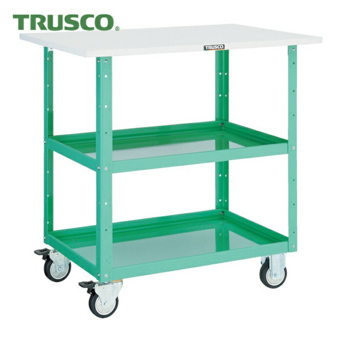 トラスコ TRUSCO ツールワゴン イーグルワゴン 750X500 天板付 ウレタン車輪 ヤンググリーン (1台) EGW-772TU-YG