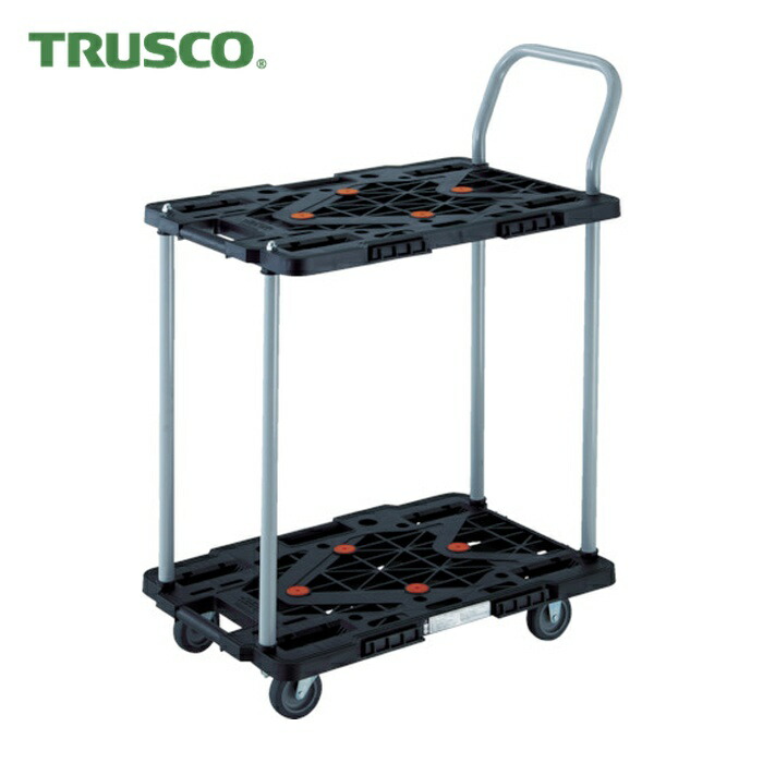 トラスコ TRUSCO 樹脂製台車 2段式ルートバン 600X400 ハンドル付 黒 (1台) MPK-6024-BK