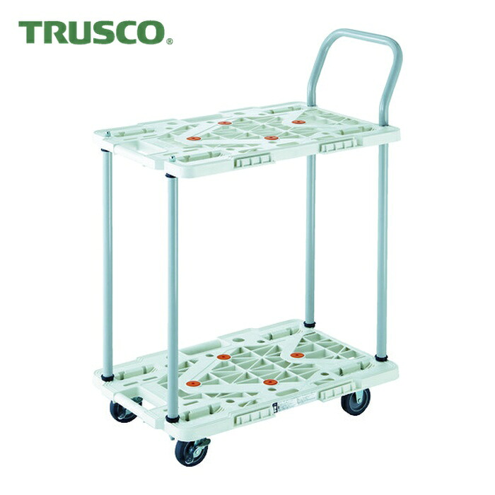 トラスコ TRUSCO 樹脂製台車 2段式ルートバン 600X400 ハンドル付 4輪自在 ストッパー付 青 (1台) MPK-6024JS-B