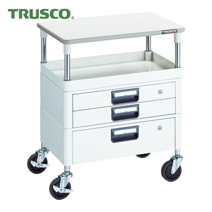 トラスコ TRUSCO 物の具手押し車 アリゾナ州の州都手押し車 省音 600X400 H740 引出付 天板付 白いこと (1台) PEW-761VXT-W DIY・工具-工具収納用品