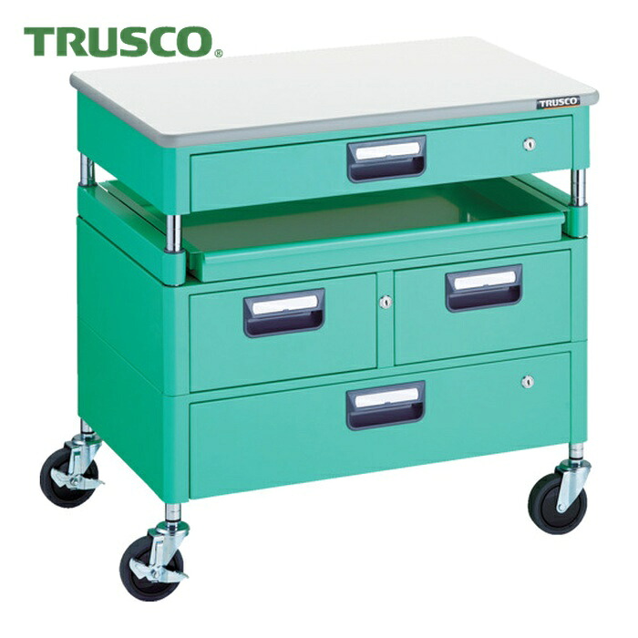 トラスコ TRUSCO ツールワゴン フェニックスワゴン 省音 750X500 H740 引出付 スライド1段 天板付 ヤンググリーン (1台) PEW-770M1VWZT-YG|工具ランド いたわり館