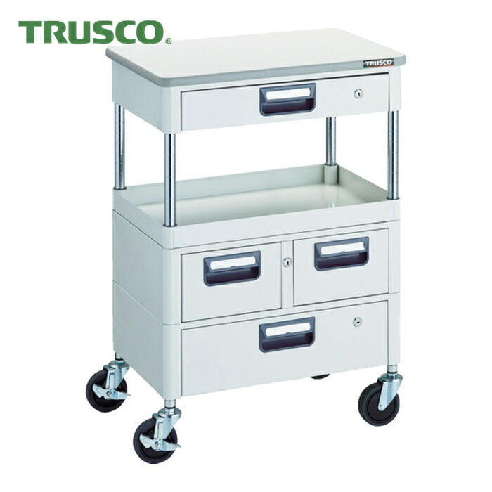 トラスコ TRUSCO ツールワゴン フェニックスワゴン 省音 600X400 H880 引出付 天板付 ホワイト (1台) PEW-961VWZT-W
