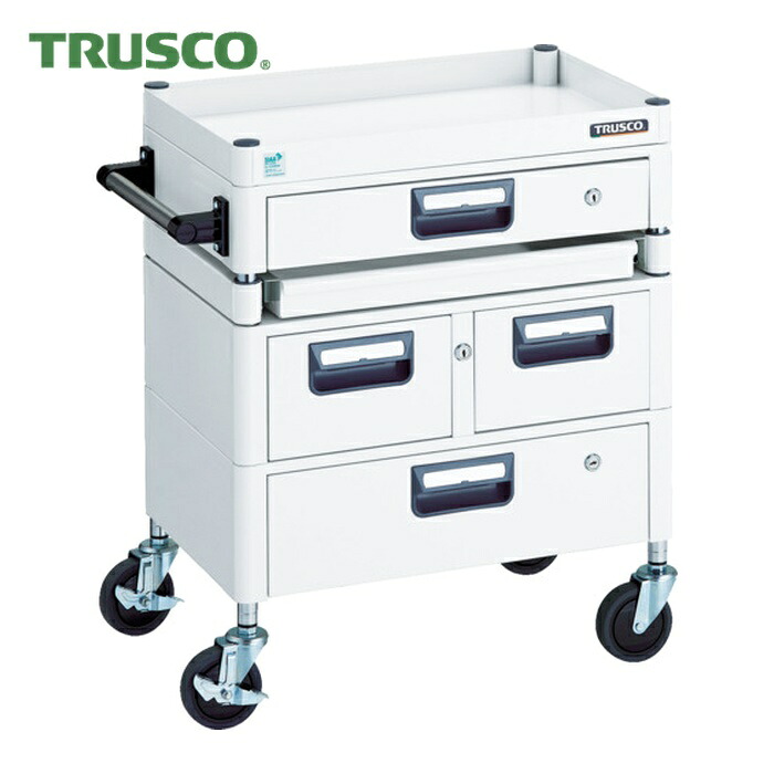 トラスコ TRUSCO ツールワゴン フェニックスワゴン 省音 600X400 H740 引出付 スライド1段 ホワイト (1台) PEW-761M1VWZ-W