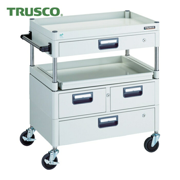 トラスコ TRUSCO ツールワゴン フェニックスワゴン 省音 750X500 H880 引出付 スライド1段 ホワイト (1台) PEW-971M1VWZ-W