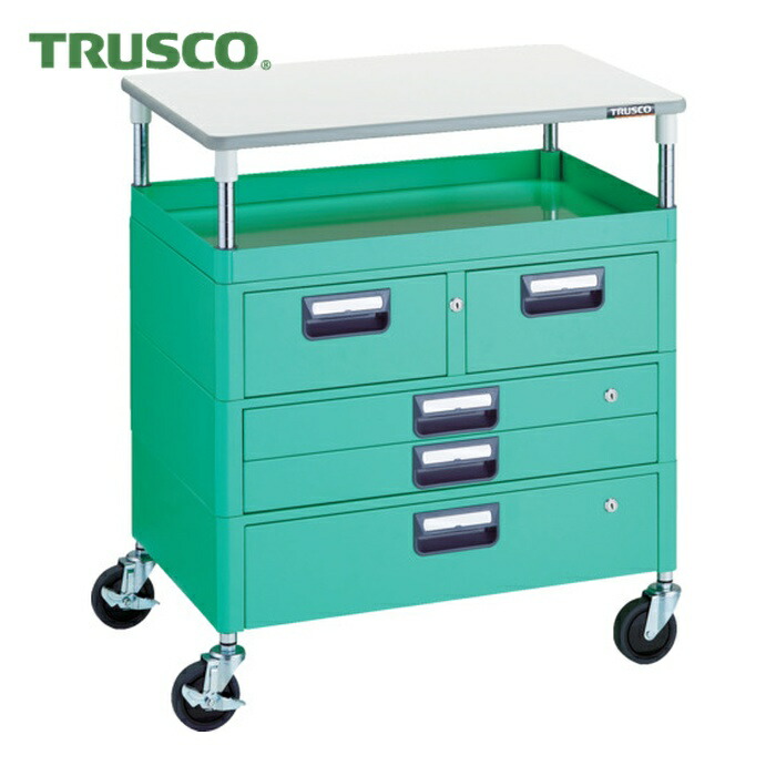 トラスコ TRUSCO 物の具手押し車 アリゾナ州の州都手押し車 省音 750X500 H880 引出付 天板付 若い衆緑であること (1台) PEW-971VXWT-YG