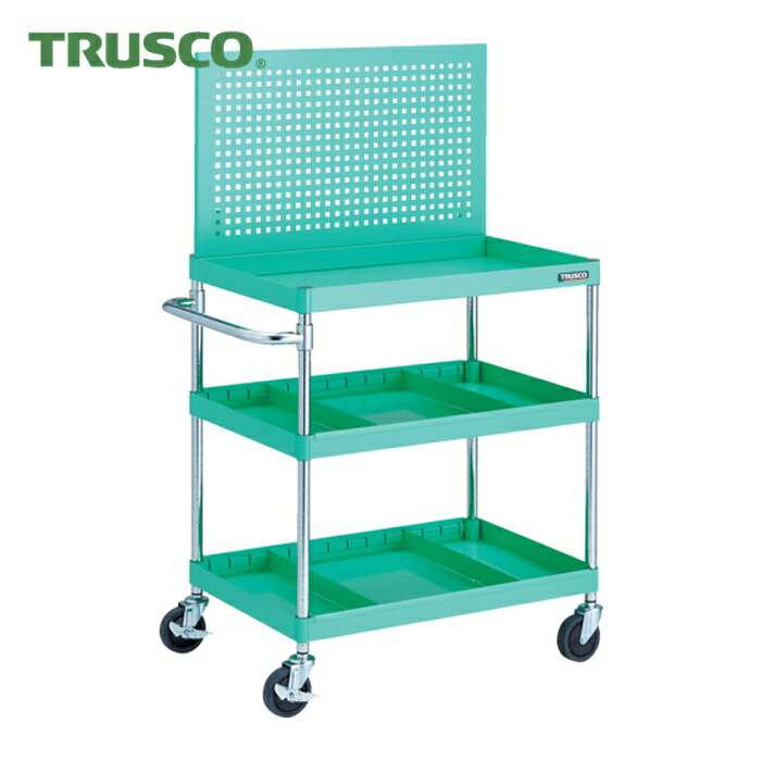 トラスコ TRUSCO ツールワゴン フェニックスワゴン 省音 750X500 仕切2段付 上部パンチングパネル仕様 ヤンググリーン (1台) PEW-P973S2-YG