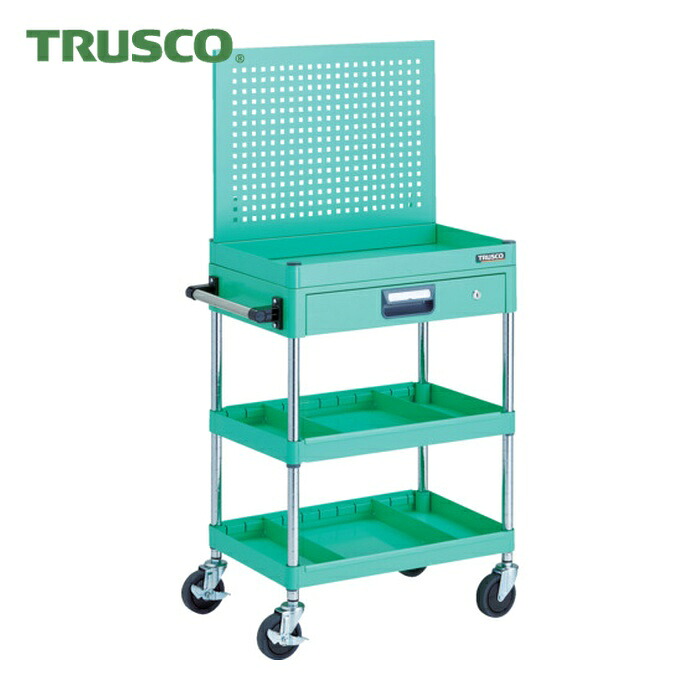 トラスコ TRUSCO ツールワゴン フェニックスワゴン 省音 600X400 仕切2段付 引出付 上部パンチングパネル仕様 ヤンググリーン (1台) PEW-P963ZS2-YG