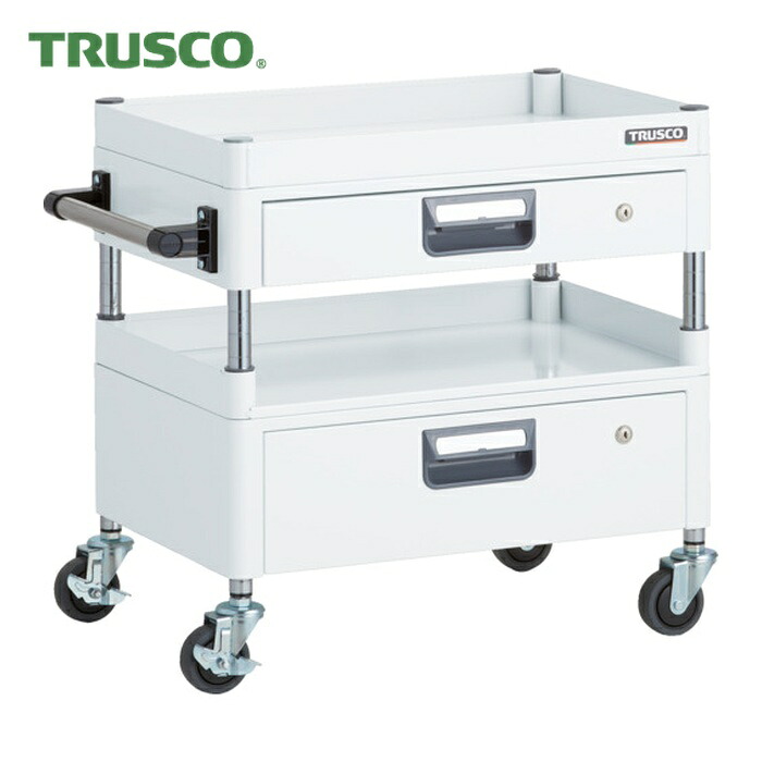 トラスコ TRUSCO ツールワゴン フェニックスワゴン 省音 600X400XH600 引出付 3方棚板付 ホワイト (1台) PEW-661H1VZ-W
