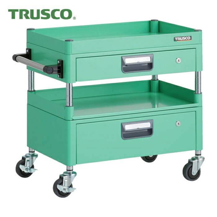 トラスコ TRUSCO ツールワゴン フェニックスワゴン 省音 600X400XH600 引出付 3方棚板付 ヤンググリーン (1台) PEW-661H1VZ-YG