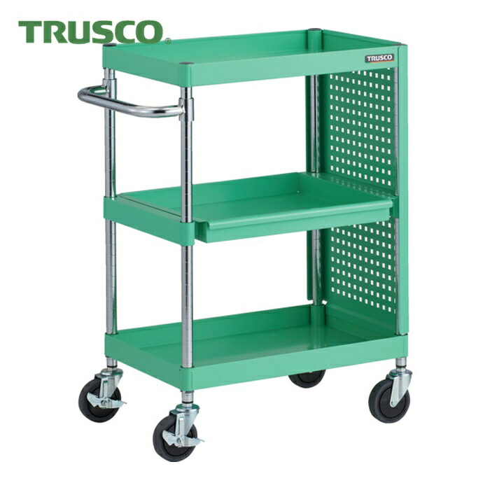 トラスコ TRUSCO ツールワゴン フェニックスワゴン 抗菌 省音 600X400 スライド1段 側面パネル付 ヤンググリーン (1台) PEW-962M1PL-YG｜工具ランド　いたわり館