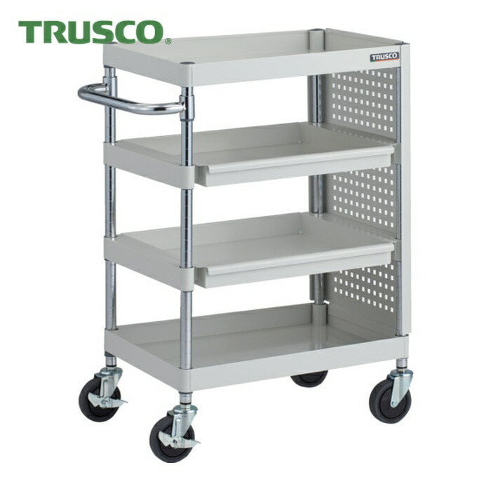 トラスコ TRUSCO ツールワゴン フェニックスワゴン 抗菌 省音 600X400 スライド2段 側面パネル付 ホワイト (1台) PEW-962M2PL-W