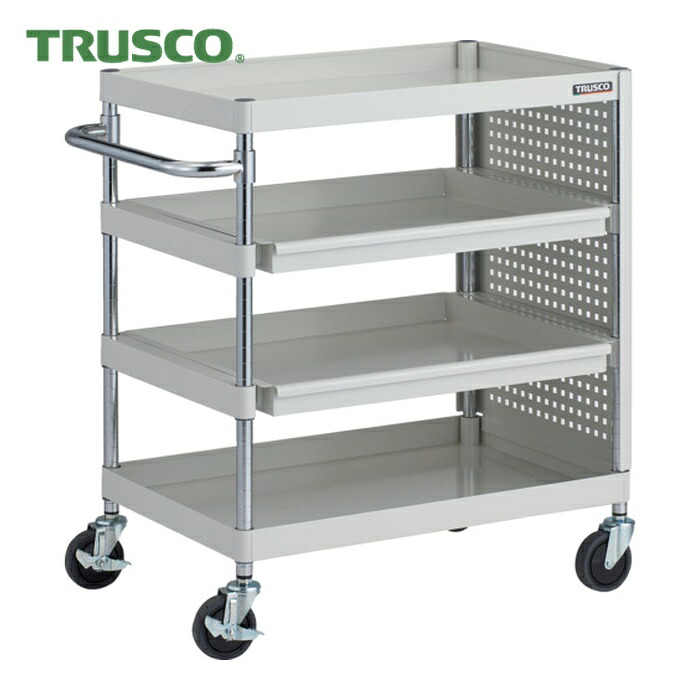 トラスコ TRUSCO ツールワゴン フェニックスワゴン 抗菌 省音 750X500 スライド2段 側面パネル付 ホワイト (1台) PEW-972M2PL-W